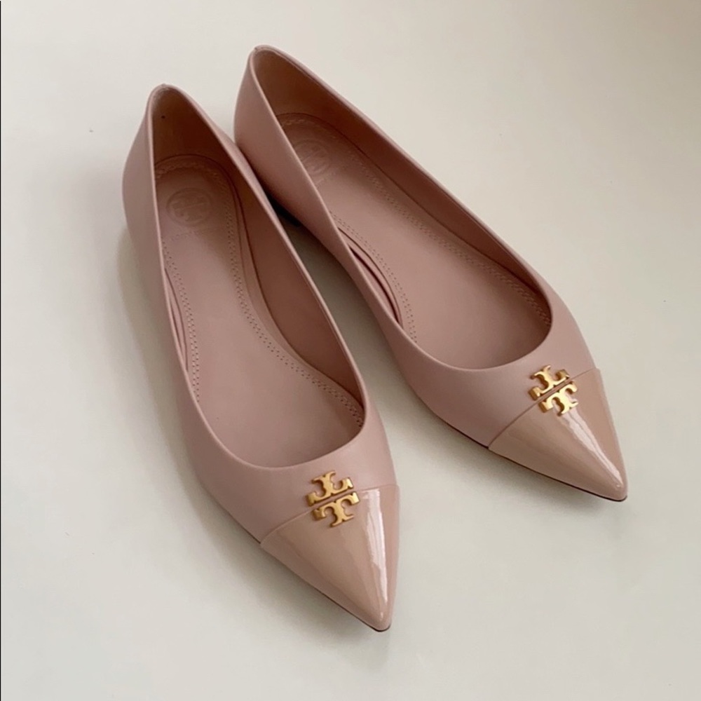 Tory Burch Everly Pointed Toe Leather Flats Pink - Picture 1 of 10